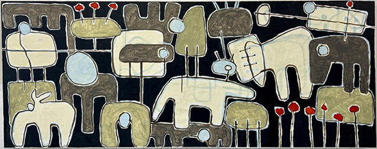 Creatures of the Night 36” x 91”, Mixed Media on canvas